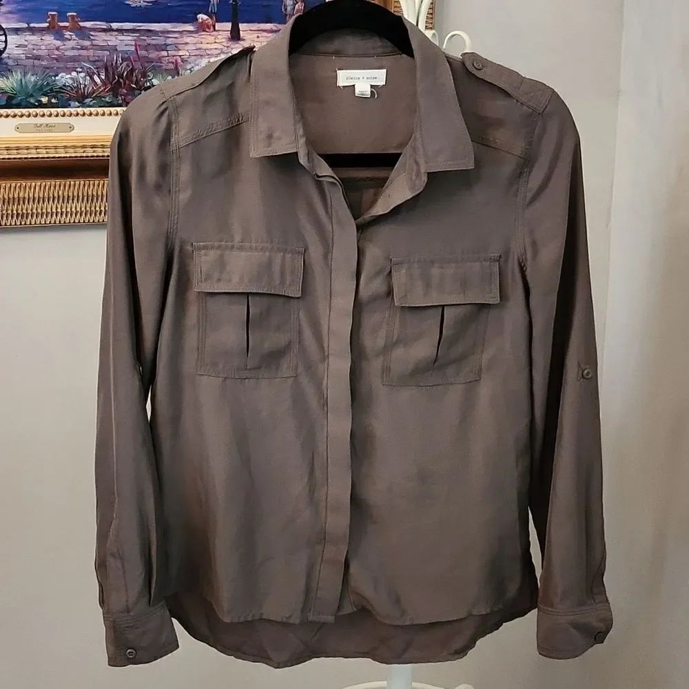 Dark green button down military blouse size S Silence + Noise